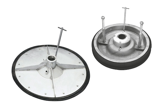 Follower plates for high viscosity fluids equipment