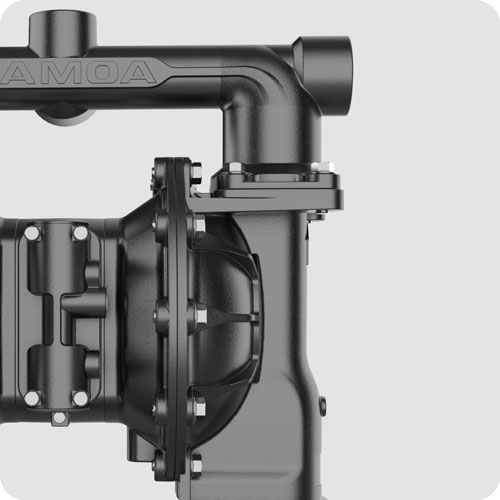Close-up of the built-in noise-reducing air exhaust on the SAMOA UP15 air-operated diaphragm pump