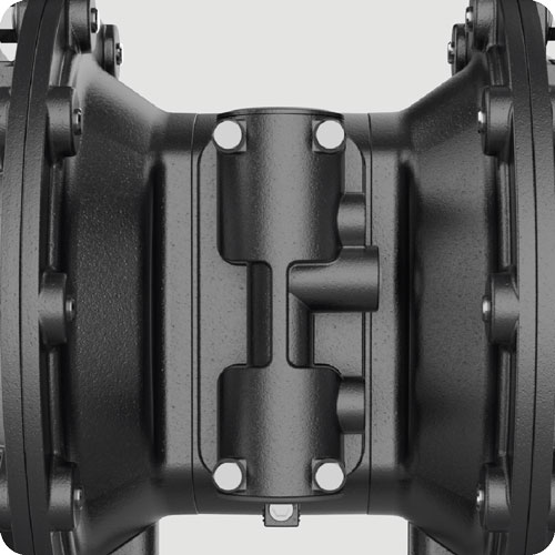 Close-up of the innovative air distribution system in the SAMOA UP15 air-operated diaphragm pump