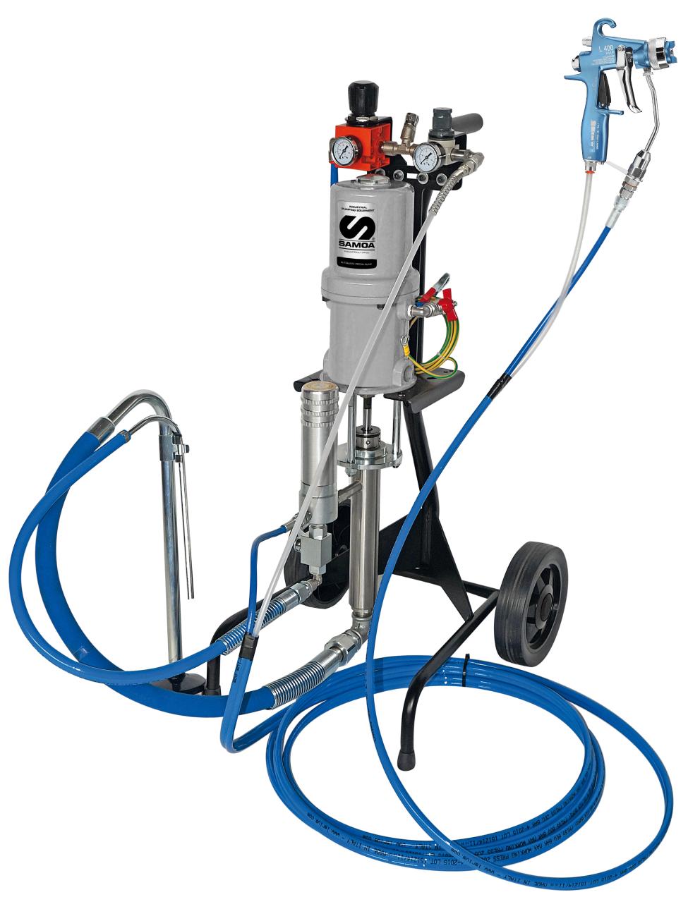 STAINLESS STEEL VEGA 34:1 AIR CONTROLLED AIRLESS ON Trolley WITH LINEFILTER, SUCTION HOSE AND SPRAYING KIT (HOSE: 7,5 m   Ø  3/16
