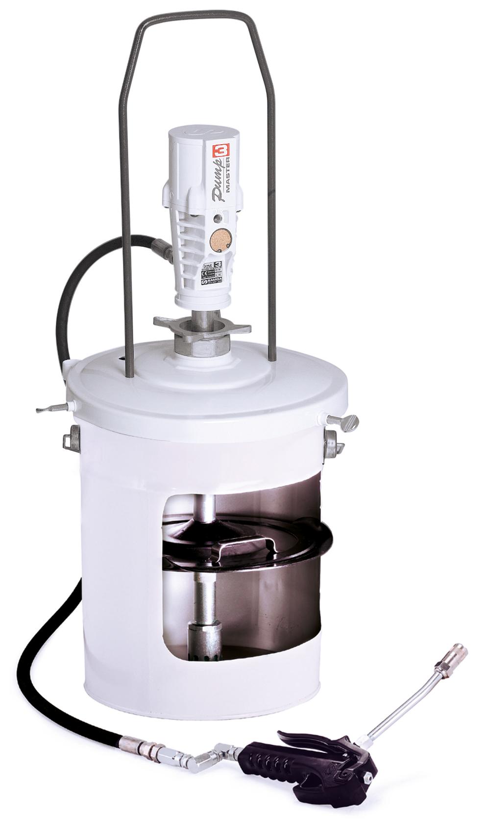 PUMPMASTER 3 - 55:1 RATIO GREASE PNEUMATIC PUMP, 12,5 TO 18 KG PAILS PORTABLE PACKAGE WITH FOLLOWER PLATE