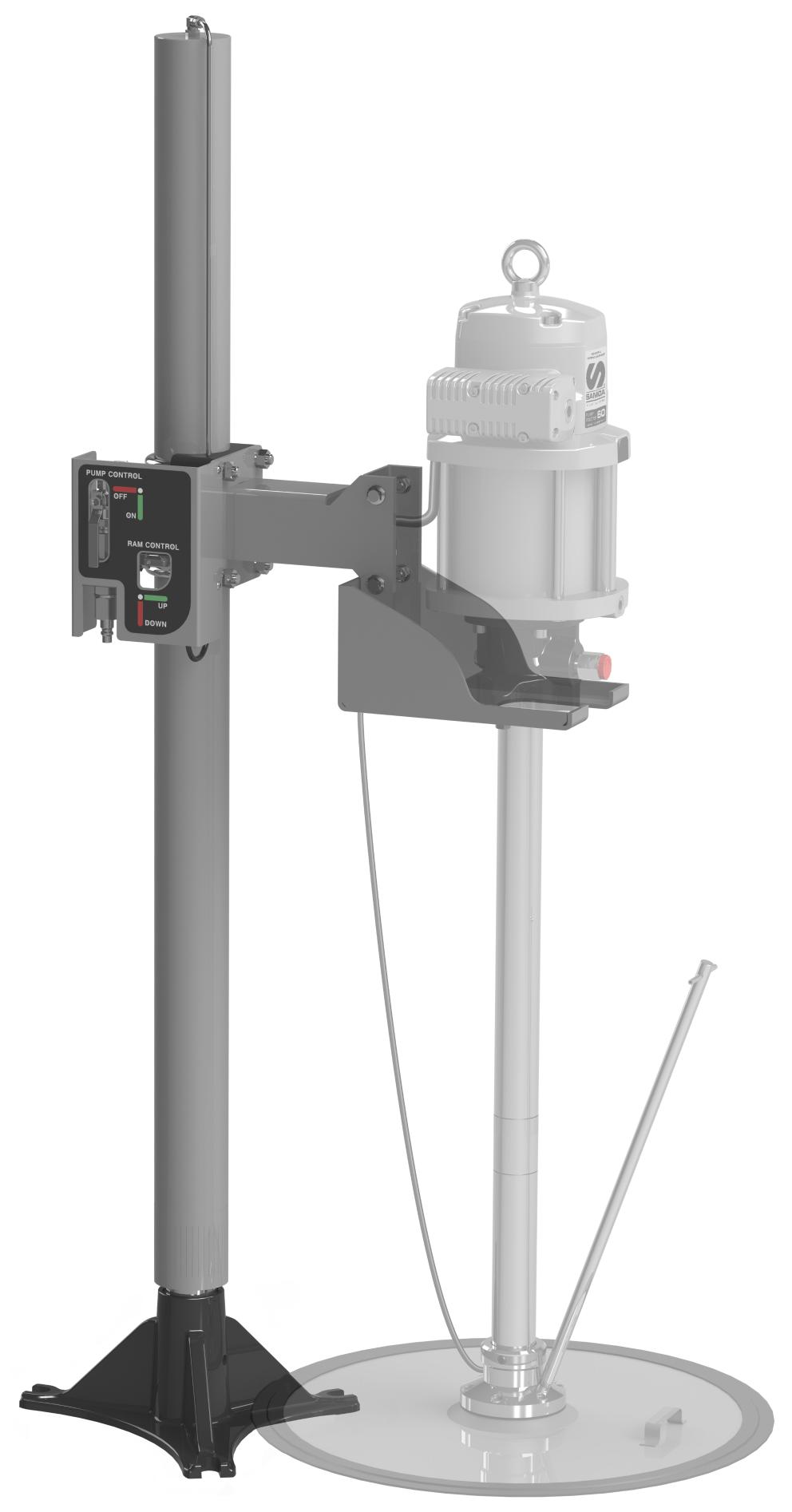 SINGLE POST AIR OPERATED PUMP HOIST WITH GRAVITY INDUCTOR FOR PM45 AND
PM60 PISTON PUMPS, 185 KG DRUMS