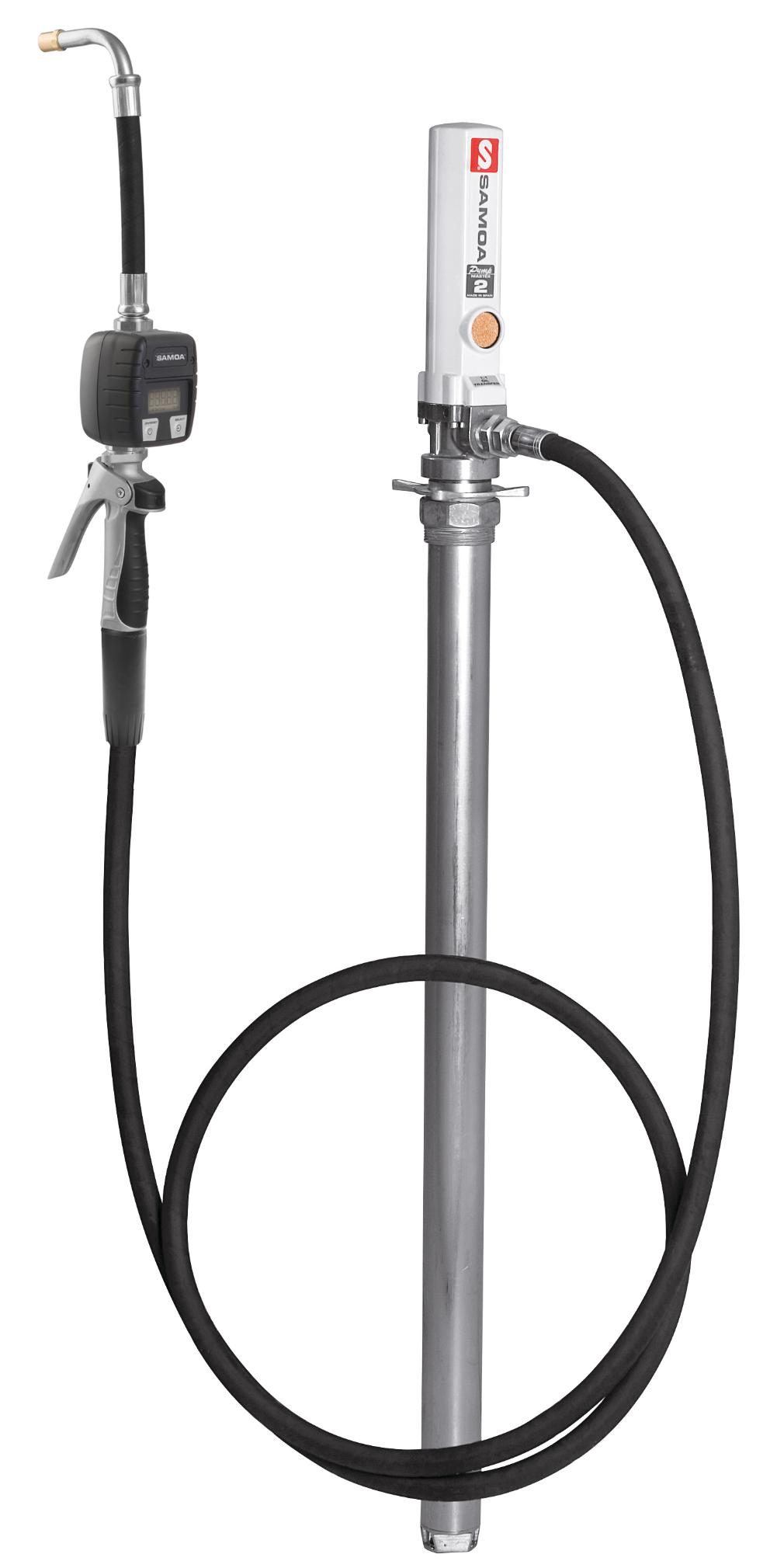 PUMPMASTER 2 - 1:1 RATIO OIL PNEUMATIC PUMP WITH METERED GUN, 205 L DRUM TRANSFER METERED STATIONARY PACKAGE