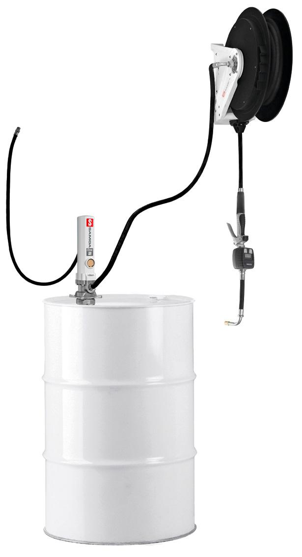 PUMPMASTER 2 - 3:1 RATIO OIL PNEUMATIC PUMP, 205 L DRUM MOUNTED
STATIONARY PACKAGE WITH RM-12S REEL