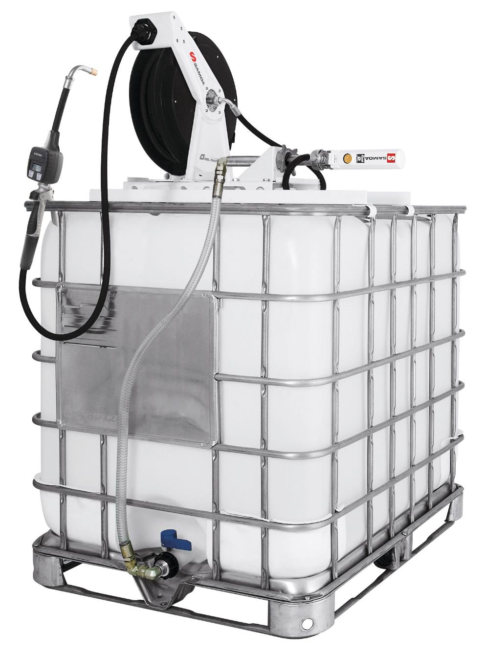 PUMPMASTER 2 - 3:1 RATIO OIL PNEUMATIC PUMP, 1.000 L IBC, TOP MOUNTED
STATIONARY PACKAGE WITH RM-12S REEL