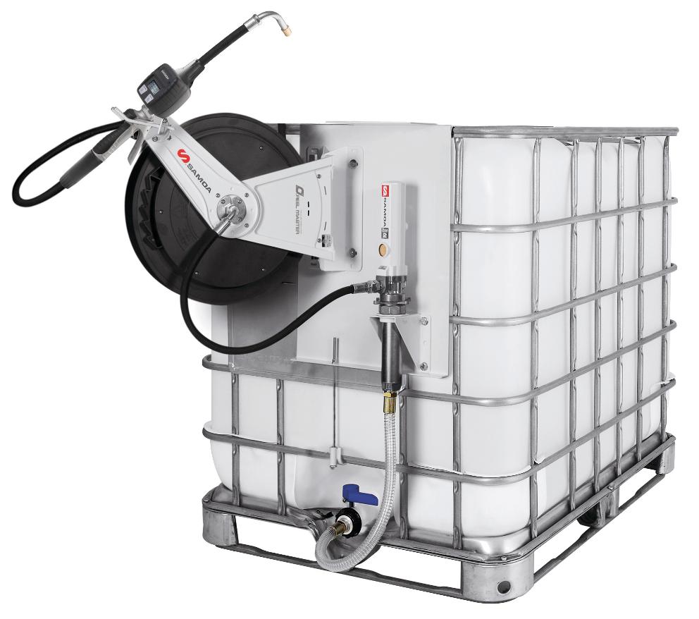 PUMPMASTER 2 - 3:1 RATIO OIL PNEUMATIC PUMP, 1.000 L IBC, SIDE MOUNTED
STATIONARY PACKAGE WITH RM-12S REEL