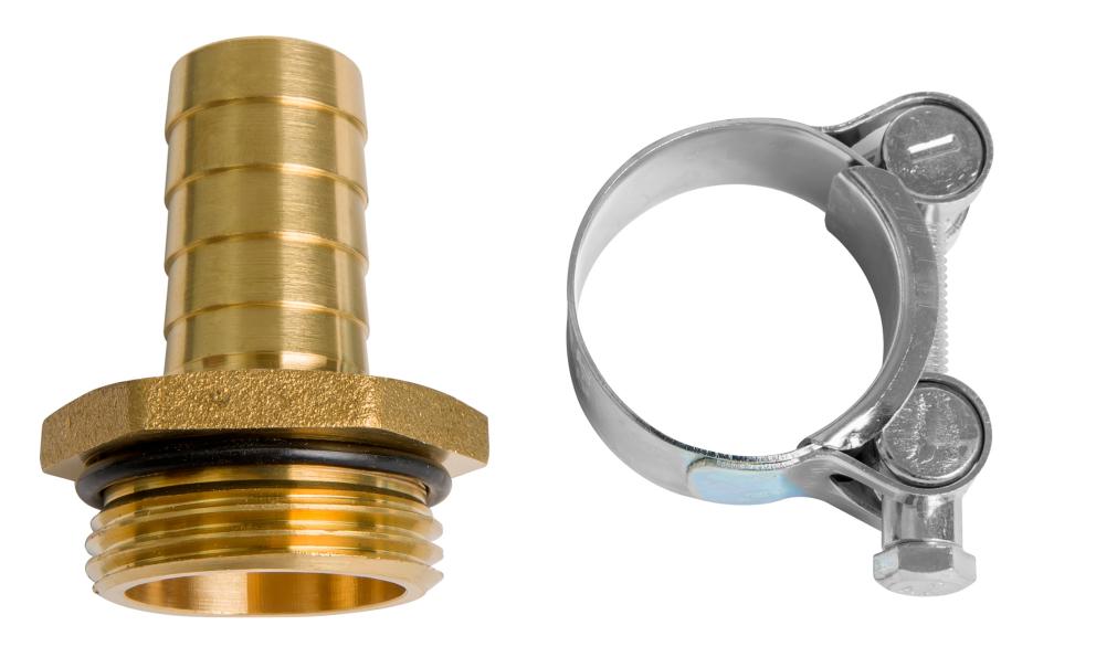 BRASS HOSE BARB ADAPTORS Ø 19 MM WITH CLAMPS (1 U.), 1