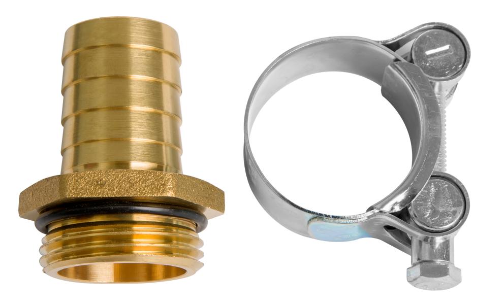 BRASS HOSE BARB ADAPTORS Ø 25 MM WITH CLAMPS (1 U.), 1